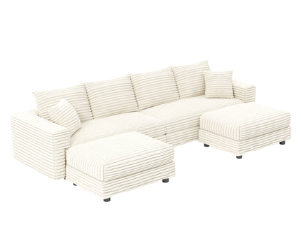 Deep Seat Convertible Sofa With Soft Pillows And Ottomans