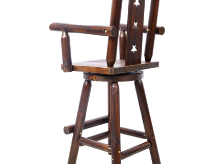Rustic Tall Bistro Chair Decorative Star Backrest And Footrest, Fir Wood, 4 Foot - Brown