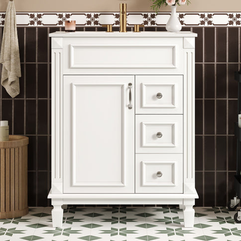 Bathroom Vanity With Sink, Compact Cabinet & 2 Drawers And Adjustable Shelf