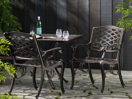 Luminea - Outdoor Aluminum Dining Chair With Scroll Design, Lattice Pattern And Cabriole Legs - Bronze