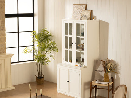 Retro Style Hutch Cabinet With Glass Door, China Cabinet For Home