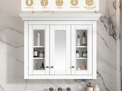 Bathroom Medicine Cabinet With Mirror, 5 Adjustable Closed Shelves, Wall-Mounted - White