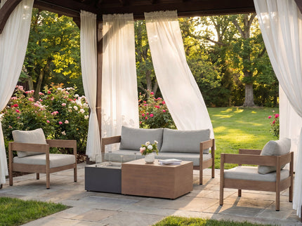 Outdoor Sofa Set Of 3 With Weather Resistant Cushions (Coffee Table Not Included) - Oak