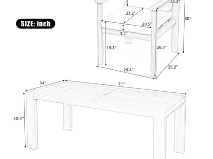 Rustic Patio Dining Set For 6 With Removable Cushions