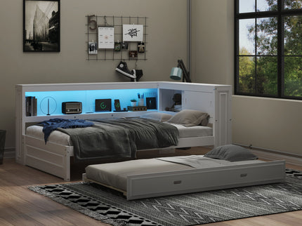 Daybed With Storage Shelves, LED, USB, And Trundle
