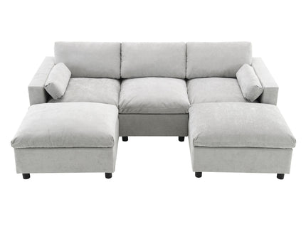 Modular Sectional With Storage Pockets, 5 Seat U Shaped Couch Set With Pillows, Free Combination Modern Cloud Sofa With 2 Movable Ottoman