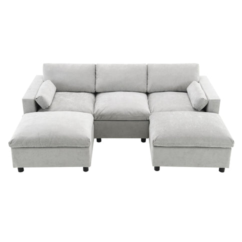 Modular Sectional With Storage Pockets, 5 Seat U Shaped Couch Set With Pillows, Free Combination Modern Cloud Sofa With 2 Movable Ottoman