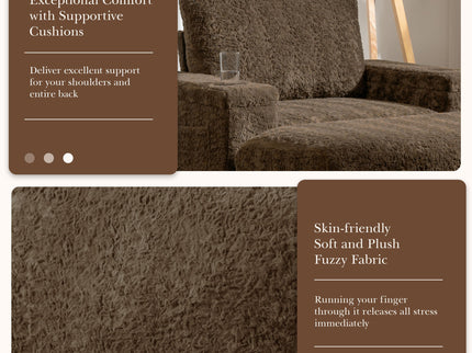 Oversized Chaise Lounge Indoor Rabbit Fur Sofa Bed With Storage Ottoman And Armrests Cup Holders With Deep Seat