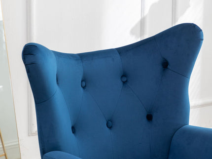 Sovarol - Velvet Button-Tufted Wing Back Accent Chair - Blue