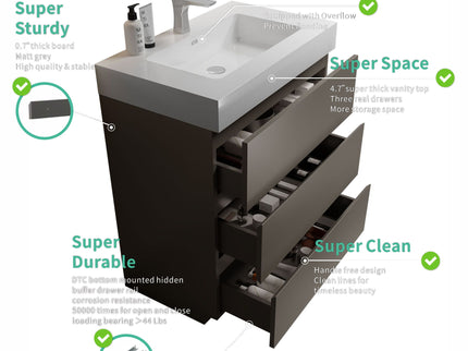 Alice - Bathroom Vanity With Sink, Large Storage Freestanding Bathroom Vanity For Modern Bathroom, One-Piece Sink Basin Without Drain And Faucet