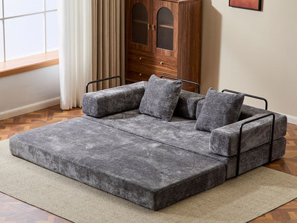 Convertible Floor Sofa Bed With Pillow Back Support Armrest