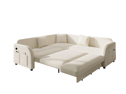 L-Shaped Couch With Pull-Out Bed, Oversize Convertible Sleeper Sofa With Side Pocket & USB Port