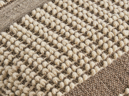Rustic Wool And Cotton Large Pouf, Handcrafted Tufted Design - Brown / Beige