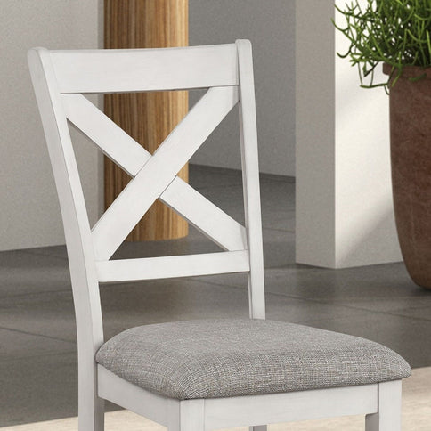 Dining Chairs With Cross Back, Cushion Seat (Set of 2) - White