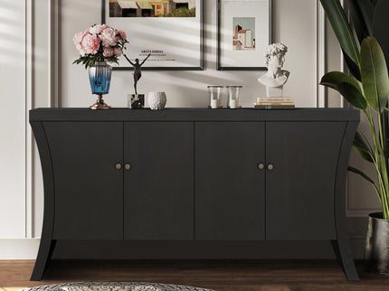 Refined Industrial 4 Door Credenza With Arc Legs & Clasps