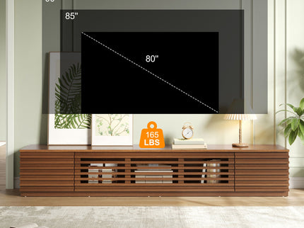 TV Stand, Entertainment Center With Cable Management And Soft Closing Hinges - Walnut