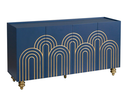 Modern Fluted Sideboard Buffet With Storage, Curve Element, 4 Doors With Adjustable Shelves