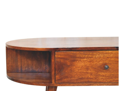 Oval Coffee Table With 1 Drawer - Chestnut