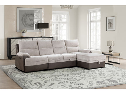 Kia - Sectional With Power And USB - Beige / Brown