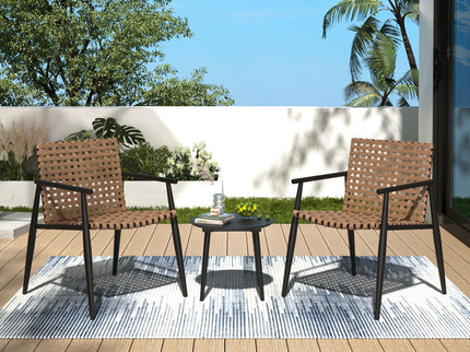 Outdoor Chat Set, 2 Chairs & Side Table - Black / Brown