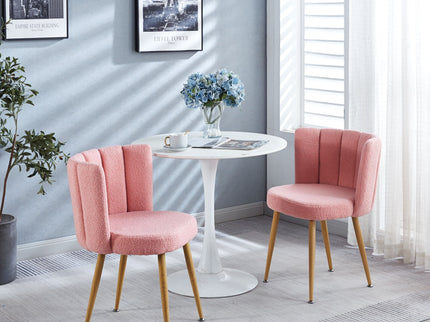 Modern Dining Chair (Set of 2) With Iron Tube Wood Color Legs, Shorthair Cushions And Comfortable Backrest, Suitable For Dining Room, Living Room, Cafe, Simple Structure