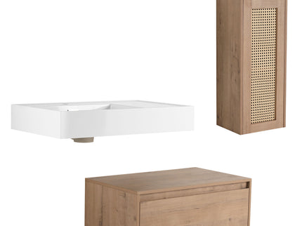 Modern Imitative Wall Mounted Bathroom Vanity With Resin Sink And Side Cabinet