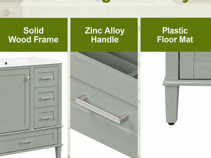 Bathroom Vanity With Sink, Soft Closing Door And Drawers - Light Green