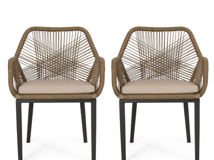 Modern Wicker Dining Club Chair With Water Resistant Cushions - Brown / Beige