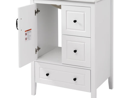 Freestanding Bathroom Vanity With Sink, Soft Closing Cabinet And Drawers - White