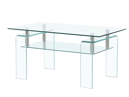 Modern Tempered Glass Coffee Table With 2 Tier Storage For Living Room