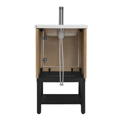 Modern Freestanding Bathroom Vanity With Ceramic Sink, Hot And Cold Faucet, 1 Door Cabinet & Open Shelf