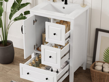 Freestanding Bathroom Vanity With Sink, Soft Closing Cabinet And Drawers - White
