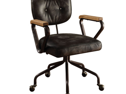 Hallie - Top Grain Leather Office Chair - Vintage Black