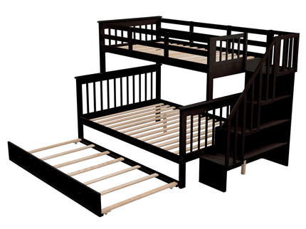 Bunk Bed With Twin Size Trundle, Storage And Guard Rail For Bedroom