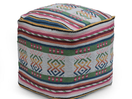 Inca - Handcrafted Peruvian Print Square Pouf Ottoman - Multicolor