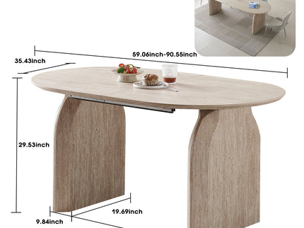 Oval Extendable Dining Table With Dual Pillar Design - Off White