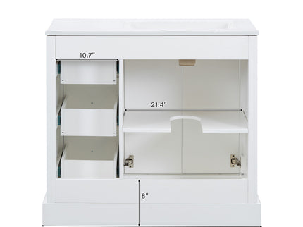 Bathroom Vanity With Sink, Soft-Close Doors, Adjustable U-Shelf, 3 Drawers