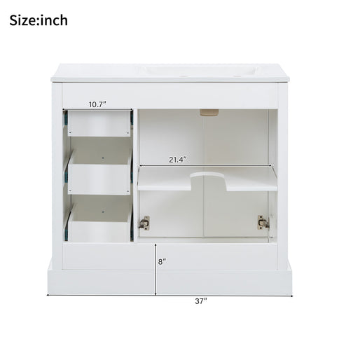 Bathroom Vanity With Sink, Soft-Close Doors, Adjustable U-Shelf, 3 Drawers