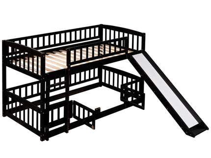 Low Bunk Bed With Slide, Fence And Ladder