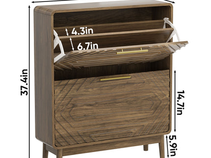 Freestanding Shoe Cabinet With 2 Flip Top Drawers For Entryway - Walnut