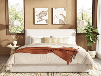 Upholstered Platform Bed Frame With Oversized Plush Pillow Headboard
