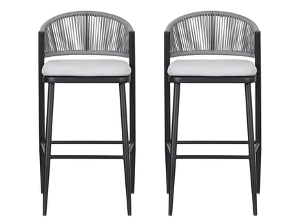 Outdoor Bar Height Metal Frame Counter Stools With Scallop Shaped Backrest & Water Resistant Cushions