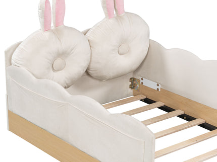 Platform Bed With Animal Pillows And Storage Bags