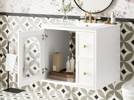 Wall-Mounted Bathroom Vanity Set With Sink, 2 Drawers And Soft-Close Door