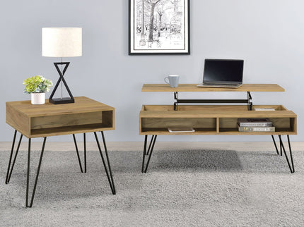 2 Piece Lift Top Coffee And End Table Set With Hairpin Legs - Golden Oak