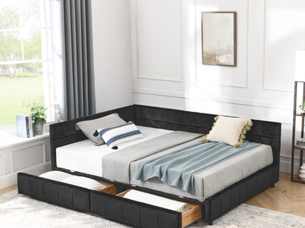 Storage Elegant Upholstered Tufted Bed Frame With Backrest And Armrests