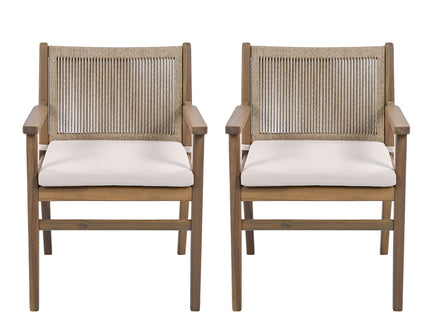 Outdoor Acacia Wood Patio Dining Armchair (Set of 2)