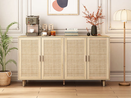 Elegant And Functional Rattan Decorative Storage Cabinet With 4 Doors