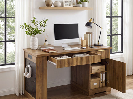 Modern Fluted Office Desk With Storage Cabinet