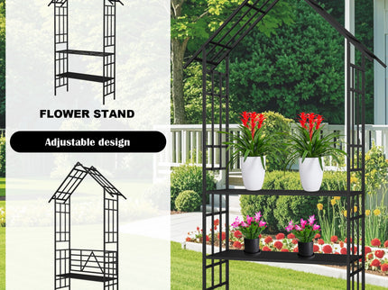 Garden Arch With Bench Turned Into Flower Stand Climbing Plants Support Outdoor - Black